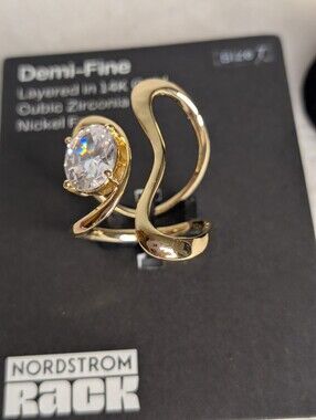 NWT Nordstrom Rack Demi-Fine 14K Gold Layered Cubic Zirconia Wave Ring - Size 7